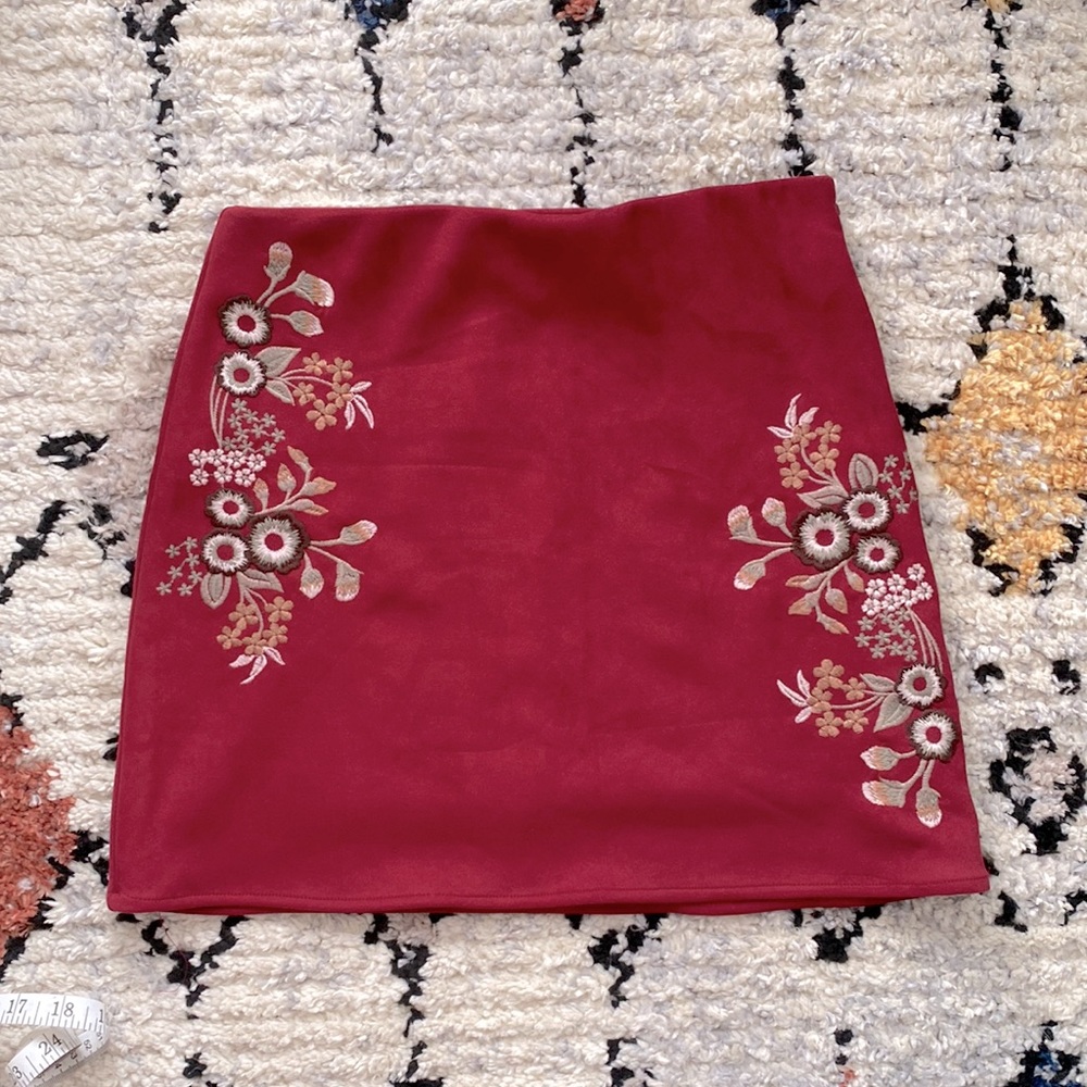 Cute embroidered suede skirt